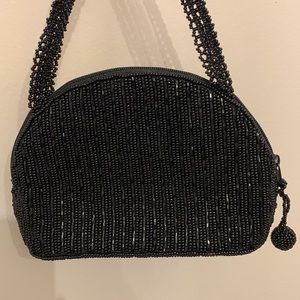La Regale Vintage Glistening Black Beaded Evening Dressy Mini Purse